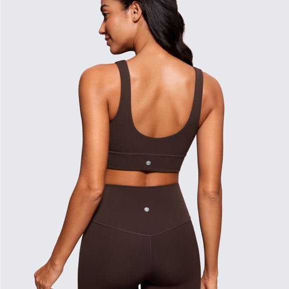CRZ Yoga Butterluxe U Back Sports Bra Longline Crop Workout Pilates Fudge Brown - Picture 3 of 11